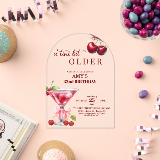 Invitations En Acrylique Chic A Tini Bit Older Cherry Martini 32nd Birthday (Insitu (Célébration))