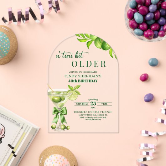 Invitations En Acrylique Chic A Tini Bit Older Lime Martini 40th Birthday (Insitu (Célébration))