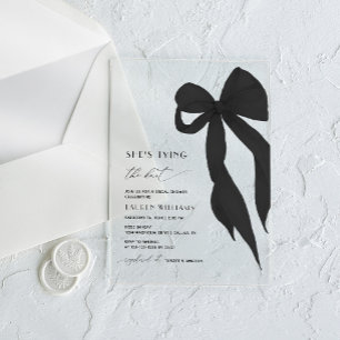 Invitations En Acrylique Chic Black Bow She's Tying the Knot Fête des marié