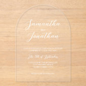 Invitations En Acrylique Chic blanc Calligraphie Script Arch Mariage (Recto)