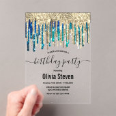 Invitations En Acrylique Chic bleu turquoise or parties scintillant gouttes (In situ (ordinateur de poche))