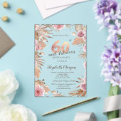 Invitations En Acrylique Chic Boho Flowers Rose Gold 60e anniversaire (Insitu (Mariage))