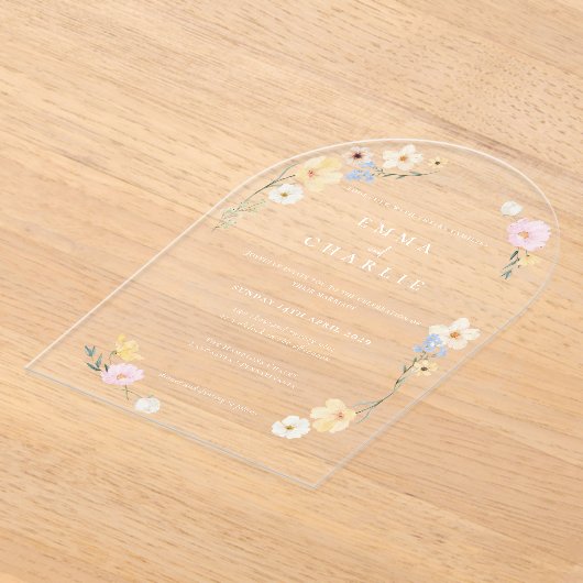 Invitations En Acrylique Chic Boho Pastel Fleurs sauvages Printemps Mariage (Poser)