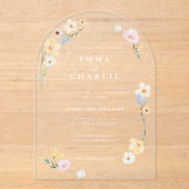 Invitations En Acrylique Chic Boho Pastel Fleurs sauvages Printemps Mariage (Recto)