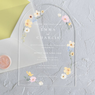 Invitations En Acrylique Chic Boho Pastel Fleurs sauvages Printemps Mariage