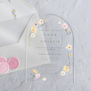 Invitations En Acrylique Chic Boho Pastel Fleurs sauvages Printemps Mariage