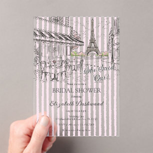 Invitations En Acrylique Chic Café Paris Fleurs Roses et Blanches Enterreme