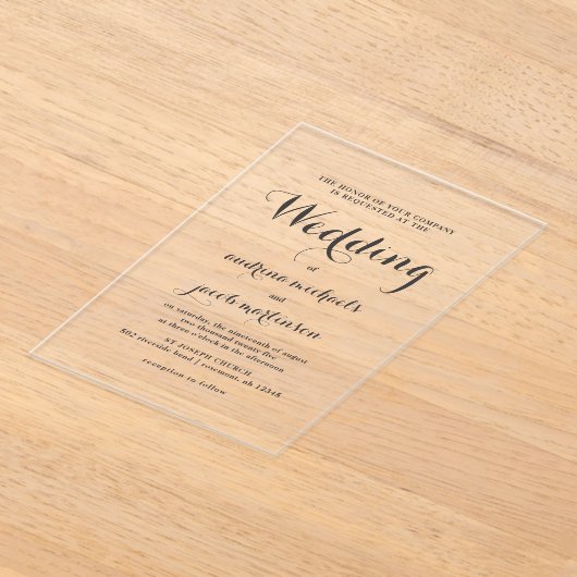Invitations En Acrylique Chic Calligraphie Script Mariage classique (Poser)