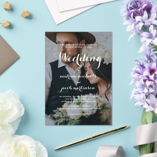 Invitations En Acrylique Chic Calligraphie Script Mariage photo classique (Insitu (Mariage))