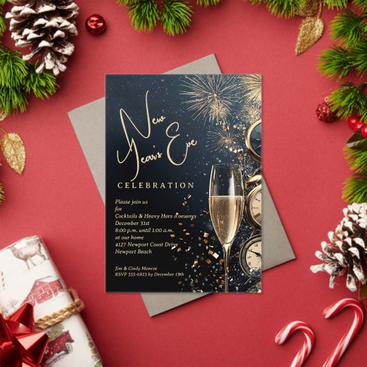 Invitations En Acrylique Chic Champagne and Clocks New Year's Eve (Insitu (vacances))