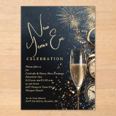 Invitations En Acrylique Chic Champagne and Clocks New Year's Eve (Recto)