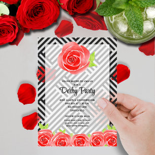 Invitations En Acrylique Chic Derbys de chevaux rayures noir et blanc roses