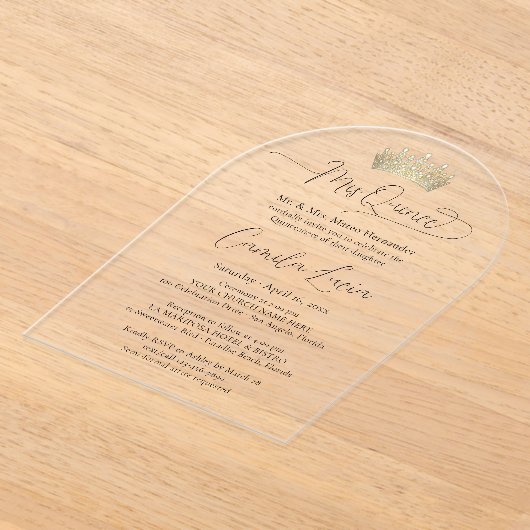 Invitations En Acrylique Chic Elegant Mis Quince Script & Quinceañera Crown (Poser)