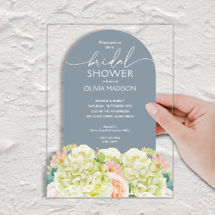 Invitations En Acrylique Chic Fleurs Aquarelle Bleu Poussiéreux Baby Shower