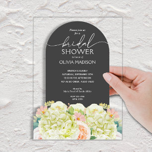 Invitations En Acrylique Chic Fleurs Aquarelle sur Marron pour Enterrement
