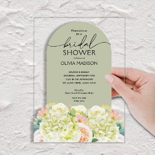 Invitations En Acrylique Chic Fleurs Aquarelle Vert Sauge Mariage
