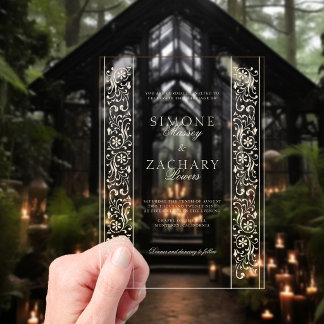 Invitations En Acrylique Chic Formal Ecru Scrollwork Border Wedding