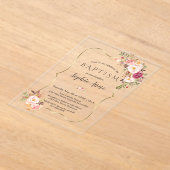 Invitations En Acrylique Chic Gold Frame Rose Blush Fleurs Fille Baptême (Poser)