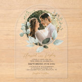 Invitations En Acrylique Chic Gold Greenery Eucalyptus Photo Wedding Arch (Recto)