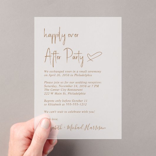 Invitations En Acrylique Chic Gold Script Frosted Mariage Réception (In situ (ordinateur de poche))