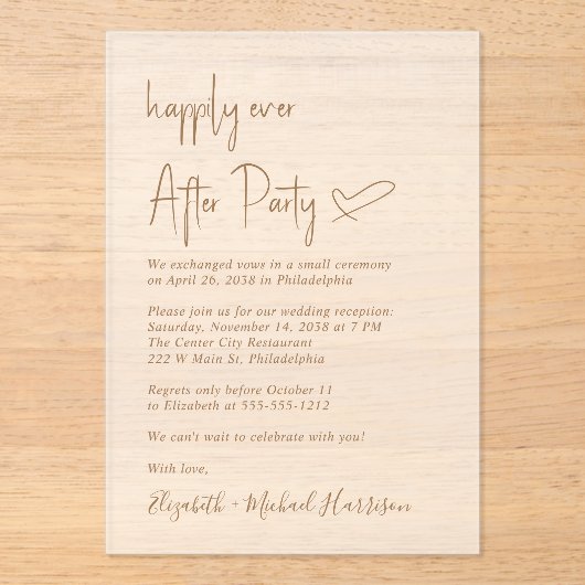 Invitations En Acrylique Chic Gold Script Frosted Mariage Réception (Recto)