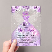 Invitations En Acrylique Chic lavande violette robe florale Quinceanera (In situ (ordinateur de poche))