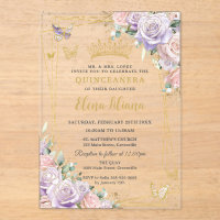 Chic Lilac Blush Floral Rose Quinceanera Sweet 16
