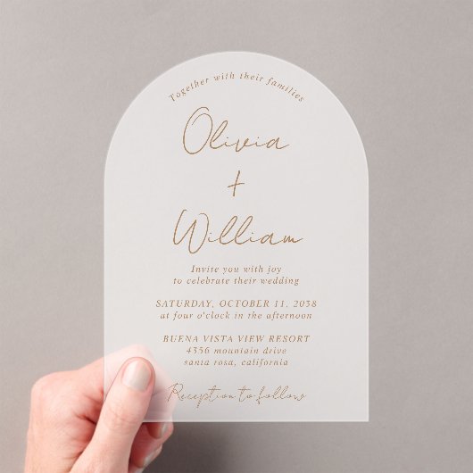 Invitations En Acrylique Chic Mariage Arch Script Gold Frosted (In situ (ordinateur de poche))