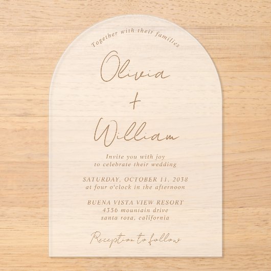 Invitations En Acrylique Chic Mariage Arch Script Gold Frosted (Recto)