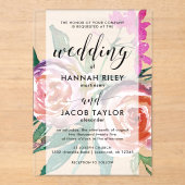 Invitations En Acrylique Chic Mariage floral aquarelle (Recto)