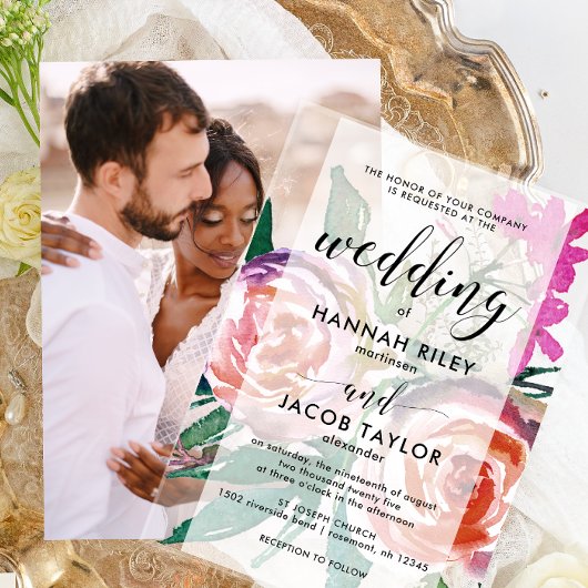 Invitations En Acrylique Chic Mariage floral aquarelle