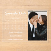 Invitations En Acrylique Chic Modern Calendar Photo Save The Date  (Recto)