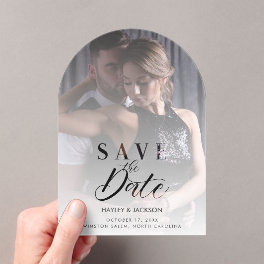 Invitations En Acrylique Chic Modern Transparency Wedding Photo Script (In situ (ordinateur de poche))