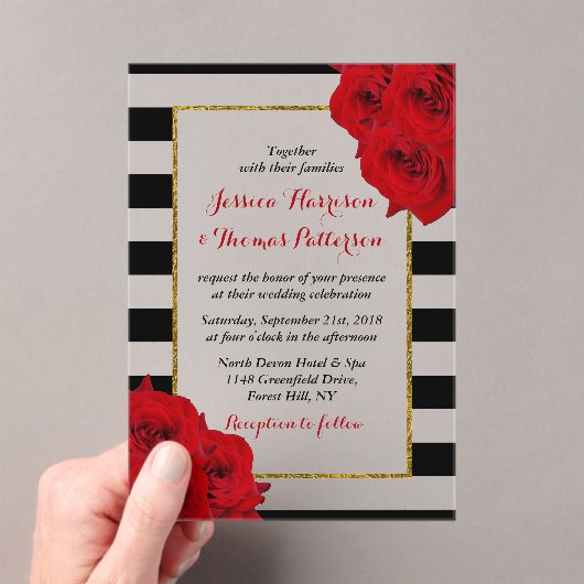 Invitations En Acrylique Chic Moderne Luxe Mariage Collection - Roses rouge (In situ (ordinateur de poche))
