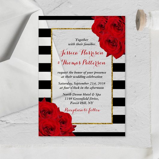 Invitations En Acrylique Chic Moderne Luxe Mariage Collection - Roses rouge