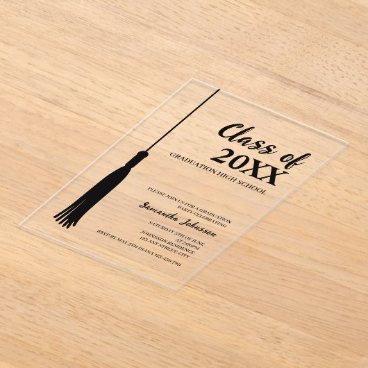 Invitations En Acrylique Chic moderne Noir 2025 Grad Tassel Grad Grad Grad  (Poser)
