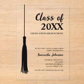 Invitations En Acrylique Chic moderne Noir 2025 Grad Tassel Grad Grad Grad  (Recto)