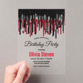 Invitations En Acrylique Chic noir rouge et argent parties scintillant gout (In situ (ordinateur de poche))