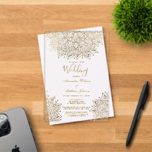 Invitations En Acrylique Chic or blanc élégant floral mandala Mariage