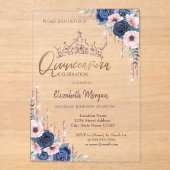 Invitations En Acrylique Chic Parties scintillant Couronne Drop, Blue Roses (Recto)