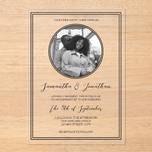 Invitations En Acrylique Chic Photo Classic Calligraphie Script Mariage (Recto)