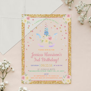 Invitations En Acrylique Chic Rainbow Watercolor Unicorn N'importe quel âge
