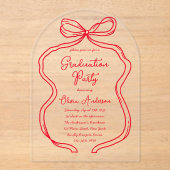 Invitations En Acrylique Chic Red Hand Drawn Bow & Script Graduation Party (Recto)