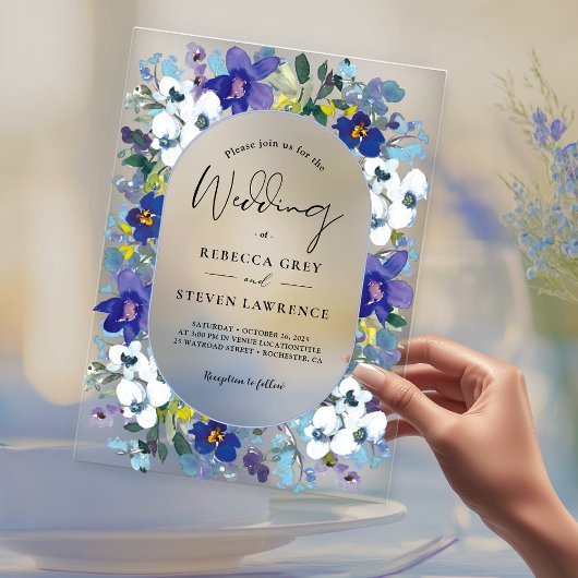 Invitations En Acrylique Chic ressort bleu pourpre violet mariage