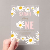 Invitations En Acrylique Chic Retro Rose Daisy Flower 1er anniversaire (In situ (ordinateur de poche))