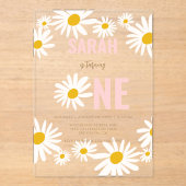 Invitations En Acrylique Chic Retro Rose Daisy Flower 1er anniversaire (Recto)