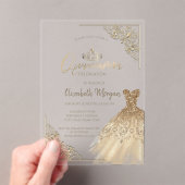 Invitations En Acrylique Chic Robe Vert Or Tiara, Diamonds Quinceañera (In situ (ordinateur de poche))