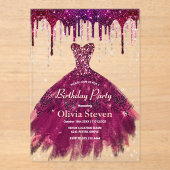 Invitations En Acrylique Chic rose bordeaux parties scintillant de robe per (Recto)