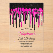 Invitations En Acrylique Chic rose chaud parties scintillant noire gouttes  (Recto)