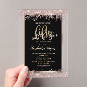 Invitations En Acrylique Chic Rose Gold Parties scintillant Étincelle 50e a